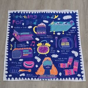 Lush Organic Cotton Getting Ready For Bed Knot Wrap Square Scarf Blue Novelty